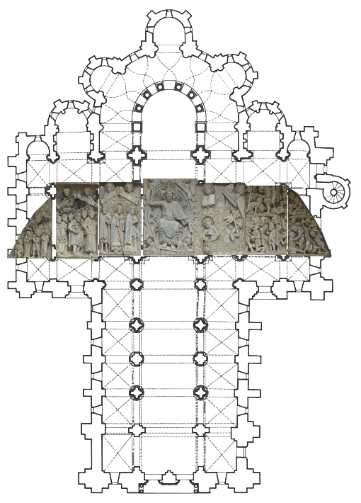 correspondance des structures de l'abbatiale et du registre m&eacute;dian