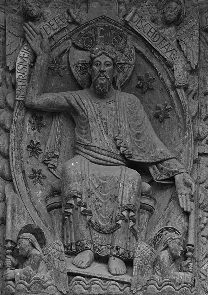 Le geste Christ levant la main droite et baissant la gauche