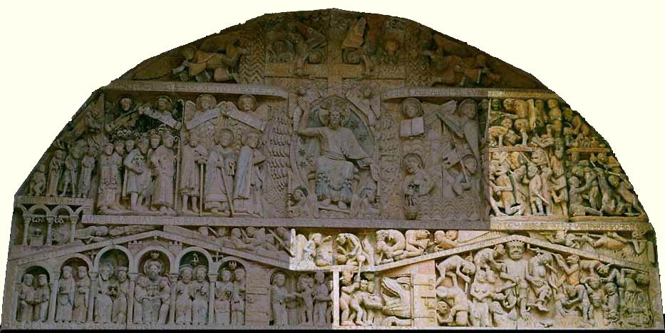 Survol permettant l'identification des personnages  des Tartares au tympan de Conques